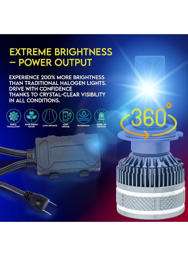 طقم لمبات ليد أمامية A100 عالية القوة 360 درجة (قطعتين) – H7 | 200 واط | شعاع أحادي | 6000 كلفن مع درايفر | ضمان دولي لمدة 6 أشهر - Image 5